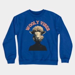 Wooly Vibes- Retro Sheep Girl Vintage Collage Crewneck Sweatshirt